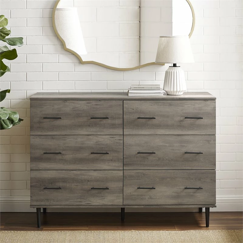 New 👍 Walker Edison Savanna Modern Wood 6-Drawer 👗 Dresser In Gray Wash 🛒 - Image 4