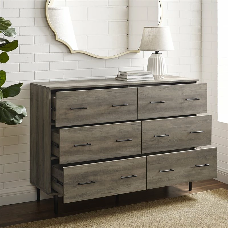 New 👍 Walker Edison Savanna Modern Wood 6-Drawer 👗 Dresser In Gray Wash 🛒 - Image 5