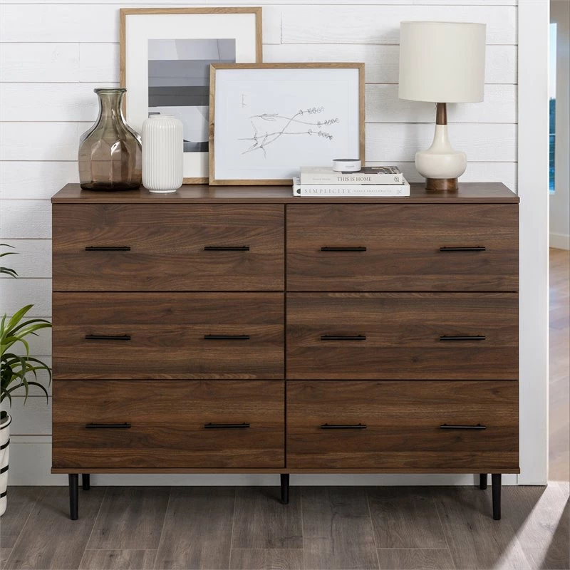 Best deal โค๏ธ Walker Edison Savanna Modern Wood 6-Drawer ๐ Dresser In Dark Walnut ๐ - Image 3