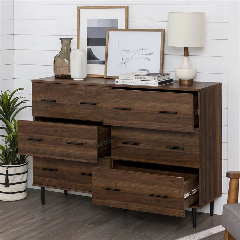 Best deal โค๏ธ Walker Edison Savanna Modern Wood 6-Drawer ๐ Dresser In Dark Walnut ๐ - Image 4