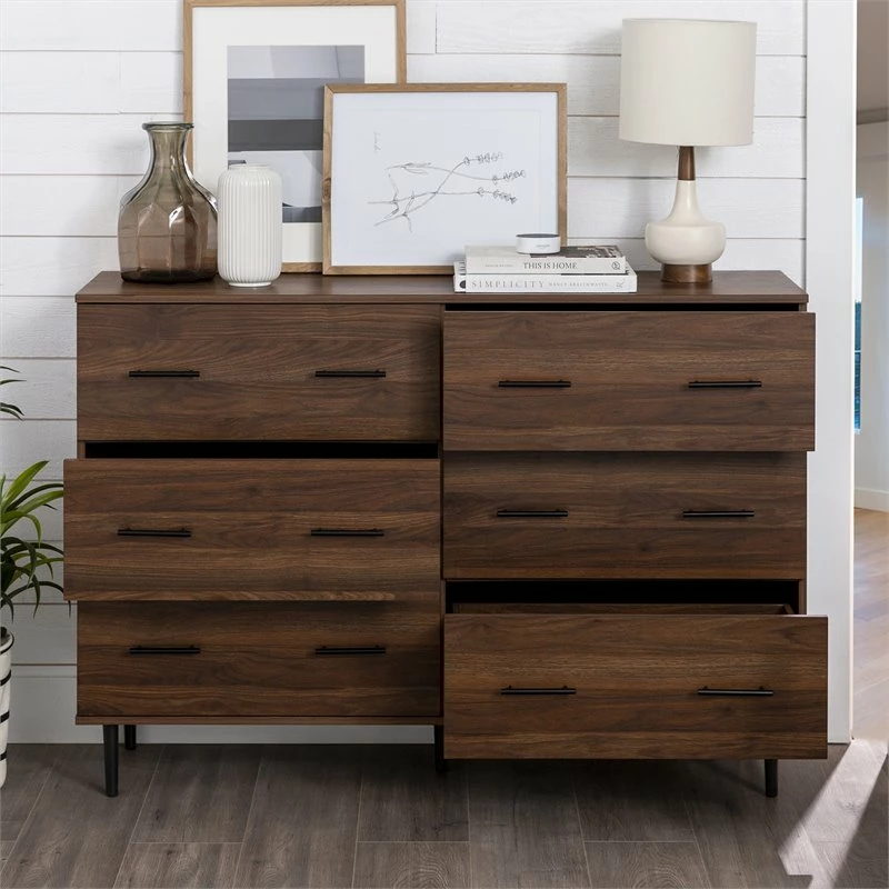 Best deal โค๏ธ Walker Edison Savanna Modern Wood 6-Drawer ๐ Dresser In Dark Walnut ๐ - Image 5