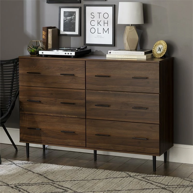 Best deal โค๏ธ Walker Edison Savanna Modern Wood 6-Drawer ๐ Dresser In Dark Walnut ๐ - Image 6