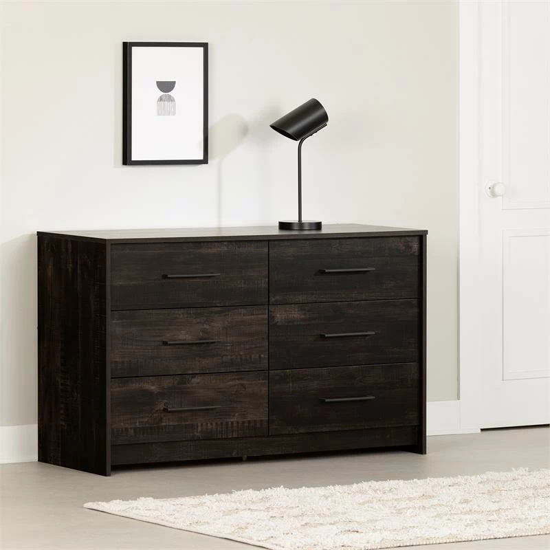 Budget 🛒 Londen 6-Drawer Double 👗 Dresser Rubbed Black South Shore 🎁 - Image 2