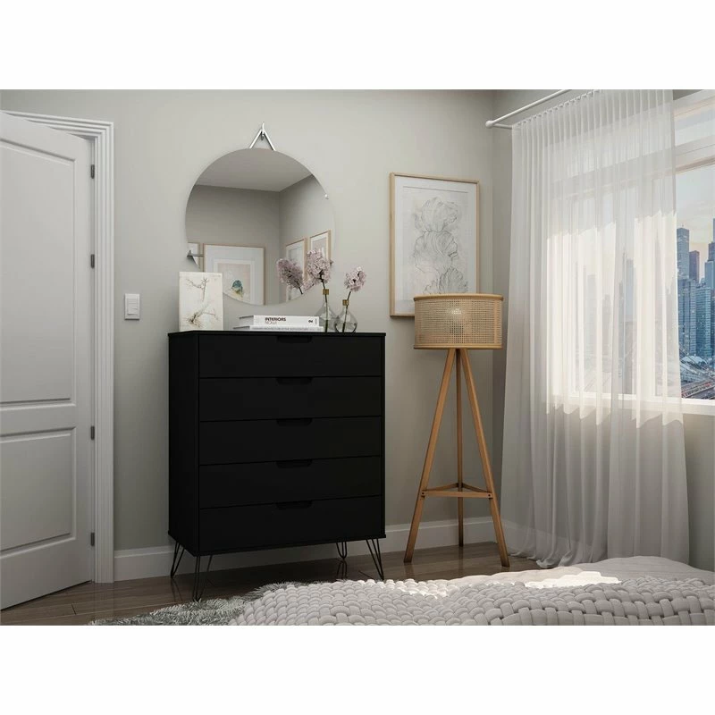 Best deal ๐ Manhattan Comfort Rockefeller Wood Tall 5-Drawer ๐ Dresser In Black โค๏ธ - Image 2