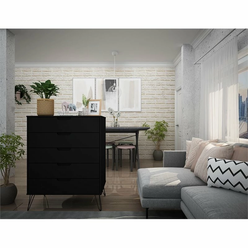 Best deal ๐ Manhattan Comfort Rockefeller Wood Tall 5-Drawer ๐ Dresser In Black โค๏ธ - Image 7