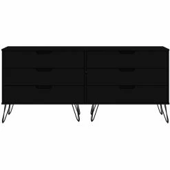 Best Pirce 🛒 Manhattan Comfort Rockefeller Wood Double Low 6-Drawer 👗 Dresser In Black 🎉