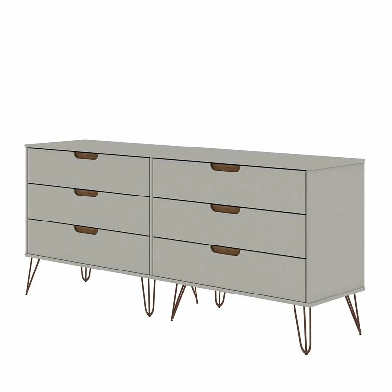 Discount 👍 Manhattan Comfort Rockefeller Wood Double Low 6-Drawer 👗 Dresser In Off White & Nature 😉