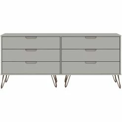 Discount 👍 Manhattan Comfort Rockefeller Wood Double Low 6-Drawer 👗 Dresser In Off White ❤️