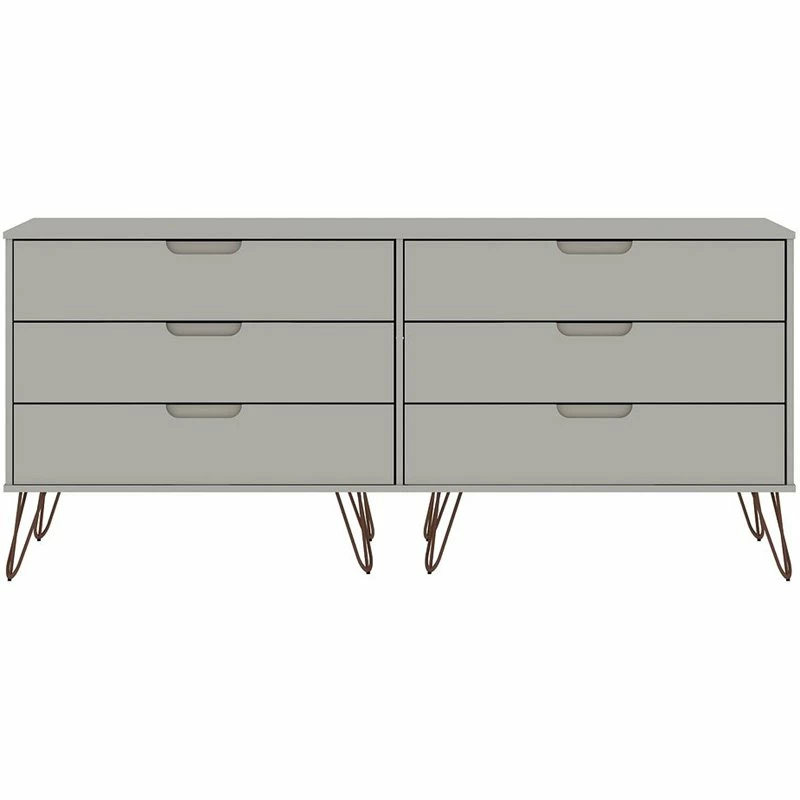 Discount 👍 Manhattan Comfort Rockefeller Wood Double Low 6-Drawer 👗 Dresser In Off White ❤️
