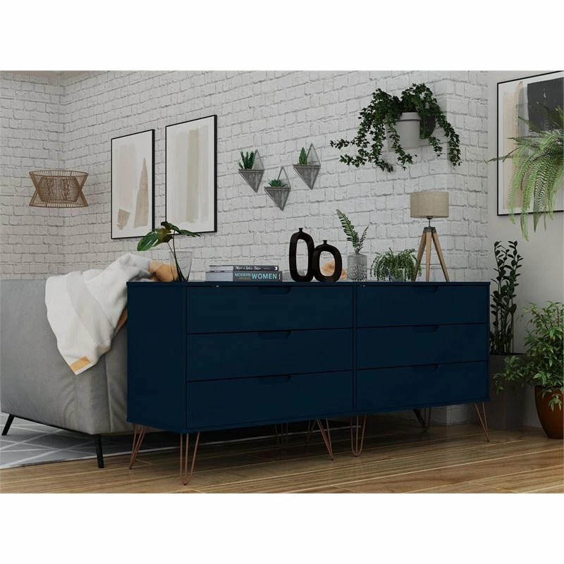 Cheapest 👏 Manhattan Comfort Rockefeller Wood Double Low 6-Drawer 👗 Dresser In Tatiana Midnight Blue ⭐ - Image 2