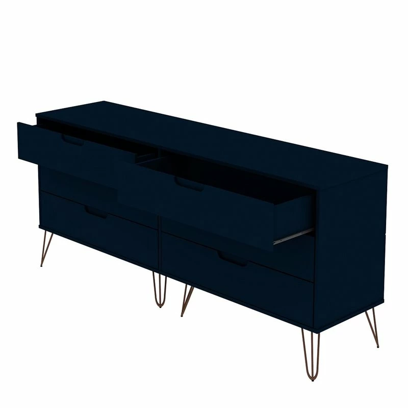 Cheapest 👏 Manhattan Comfort Rockefeller Wood Double Low 6-Drawer 👗 Dresser In Tatiana Midnight Blue ⭐ - Image 5