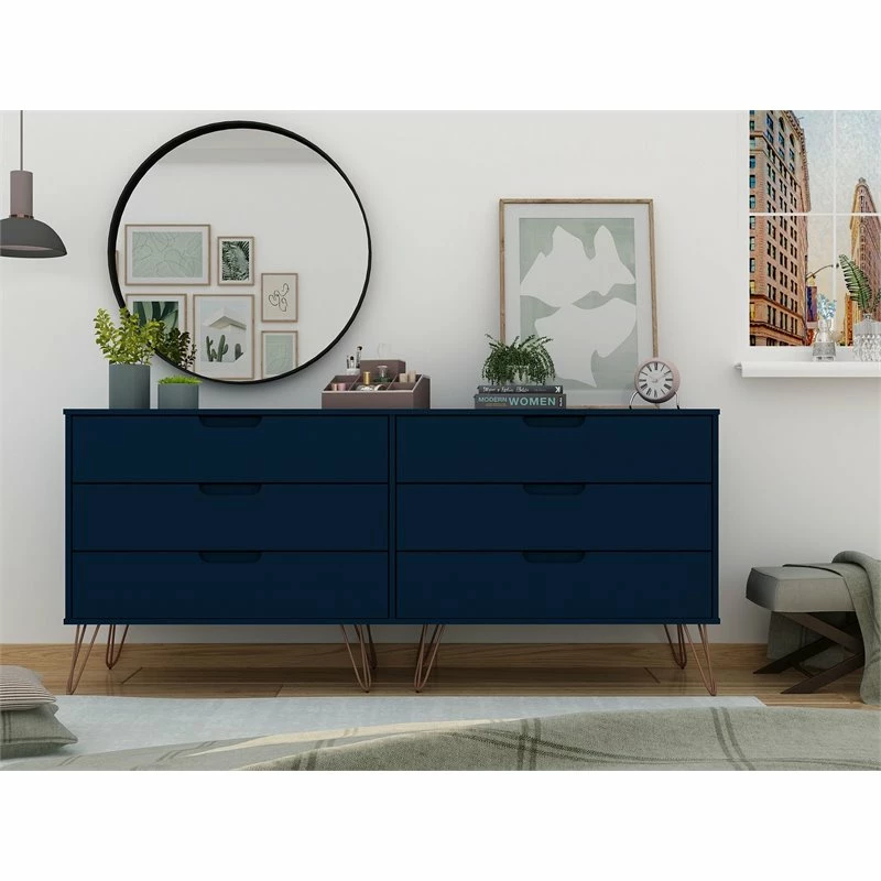 Cheapest 👏 Manhattan Comfort Rockefeller Wood Double Low 6-Drawer 👗 Dresser In Tatiana Midnight Blue ⭐ - Image 6