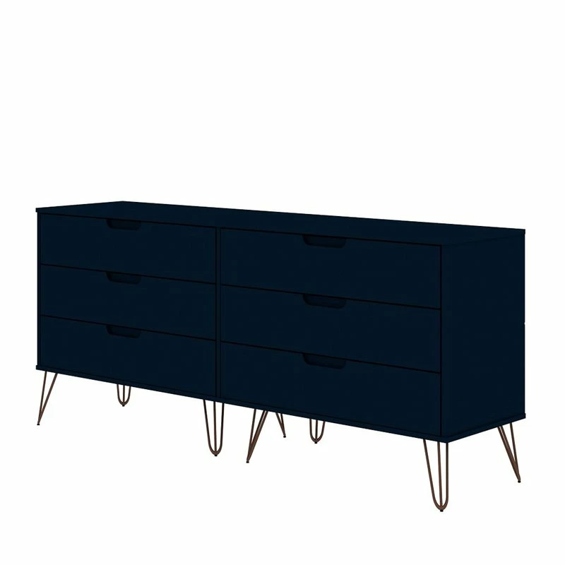 Cheapest 👏 Manhattan Comfort Rockefeller Wood Double Low 6-Drawer 👗 Dresser In Tatiana Midnight Blue ⭐ - Image 7