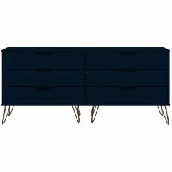 Cheapest 👏 Manhattan Comfort Rockefeller Wood Double Low 6-Drawer 👗 Dresser In Tatiana Midnight Blue ⭐