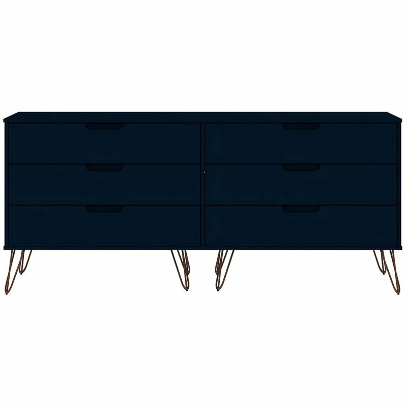 Cheapest 👏 Manhattan Comfort Rockefeller Wood Double Low 6-Drawer 👗 Dresser In Tatiana Midnight Blue ⭐