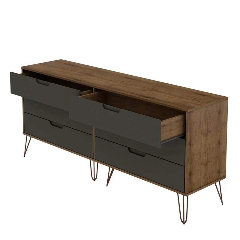 Hot Sale 🌟 Manhattan Comfort Rockefeller Wood Double Low 6-Drawer 👗 Dresser In Nature & Textured Gray 🔔 - Image 5