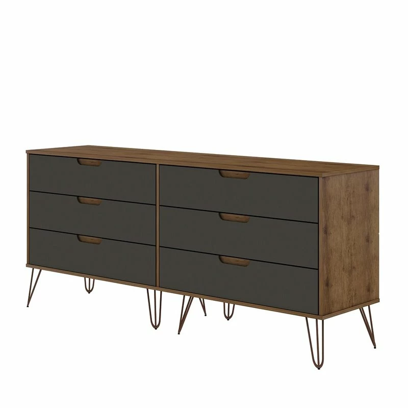 Hot Sale 🌟 Manhattan Comfort Rockefeller Wood Double Low 6-Drawer 👗 Dresser In Nature & Textured Gray 🔔 - Image 7