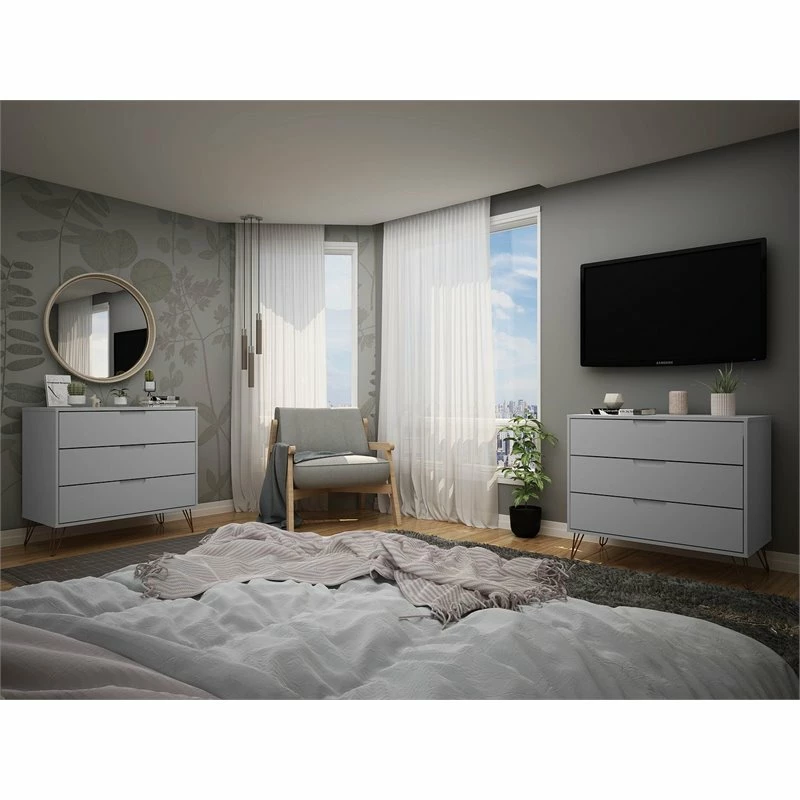 New ๐ฅ Manhattan Comfort Rockefeller Wood 2 Pc. 3 Drawer ๐ Dresser Set In White ๐ - Image 2
