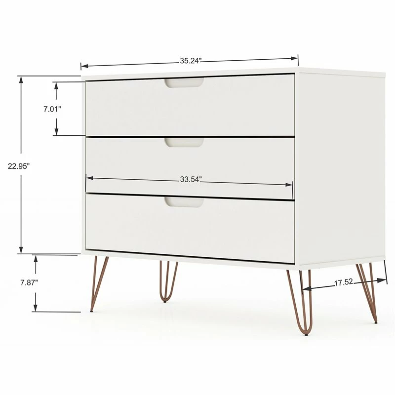 New ๐ฅ Manhattan Comfort Rockefeller Wood 2 Pc. 3 Drawer ๐ Dresser Set In White ๐ - Image 3