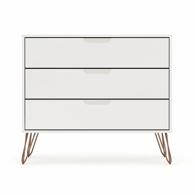 New ๐ฅ Manhattan Comfort Rockefeller Wood 2 Pc. 3 Drawer ๐ Dresser Set In White ๐ - Image 4