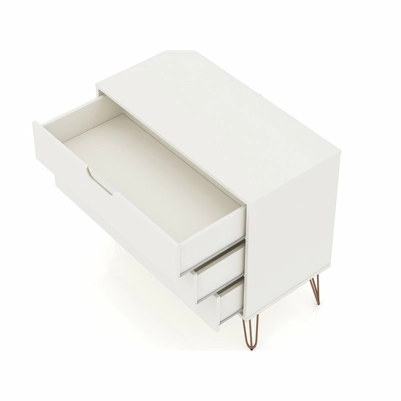 New ๐ฅ Manhattan Comfort Rockefeller Wood 2 Pc. 3 Drawer ๐ Dresser Set In White ๐ - Image 6
