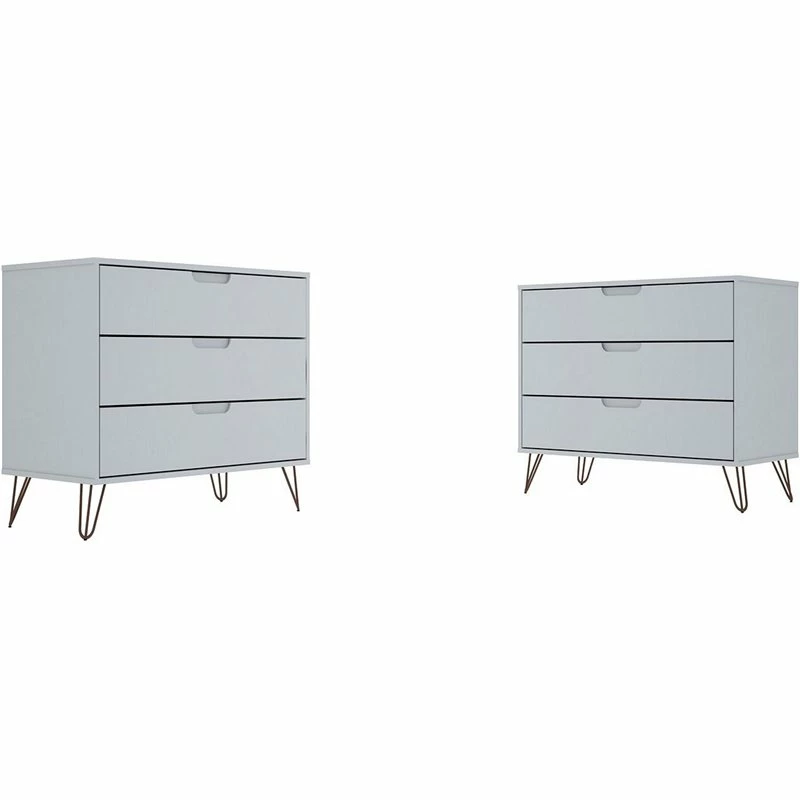 New ๐ฅ Manhattan Comfort Rockefeller Wood 2 Pc. 3 Drawer ๐ Dresser Set In White ๐