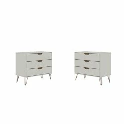 Best deal 😍 Manhattan Comfort Rockefeller Wood 2 Pc. Modern 3 Drawer 👗 Dresser Set In Off White & Nature ✔️