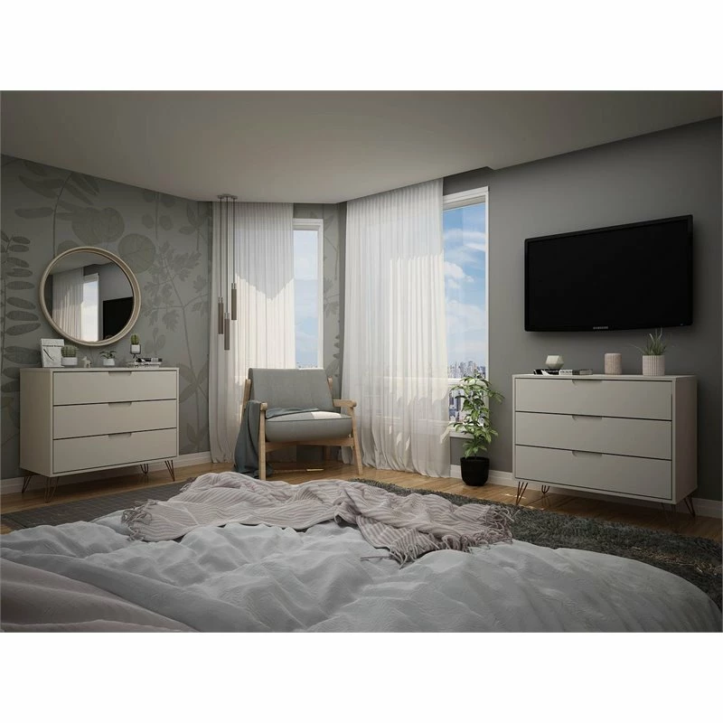 Best deal 😀 Manhattan Comfort Rockefeller Wood 2 Pc. 3 Drawer 👗 Dresser Set In Off White & Nature 🛒 - Image 2