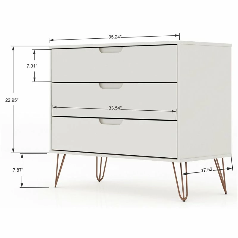 Best deal 😀 Manhattan Comfort Rockefeller Wood 2 Pc. 3 Drawer 👗 Dresser Set In Off White & Nature 🛒 - Image 3
