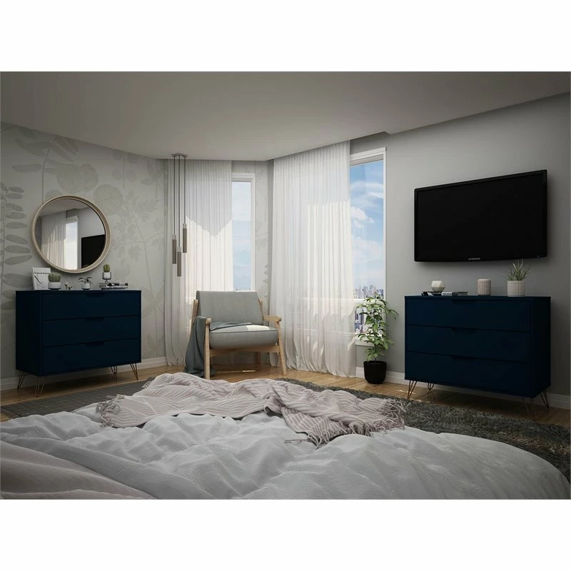 Budget ๐ Manhattan Comfort Rockefeller Wood 2 Pc. 3 Drawer ๐ Dresser Set In Tatiana Midnight Blue โ๏ธ - Image 2