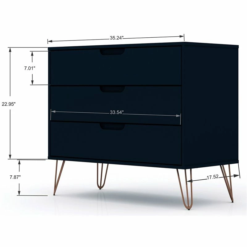 Budget ๐ Manhattan Comfort Rockefeller Wood 2 Pc. 3 Drawer ๐ Dresser Set In Tatiana Midnight Blue โ๏ธ - Image 3