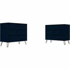 Budget ๐ Manhattan Comfort Rockefeller Wood 2 Pc. 3 Drawer ๐ Dresser Set In Tatiana Midnight Blue โ๏ธ