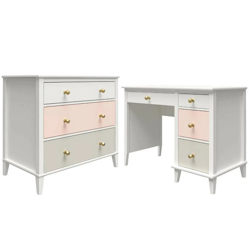 Best Pirce 🔔 Home Square 2-Piece Set With 3-Drawer 👗 Dresser And Desk Peach And Taupe Drawers ⌛