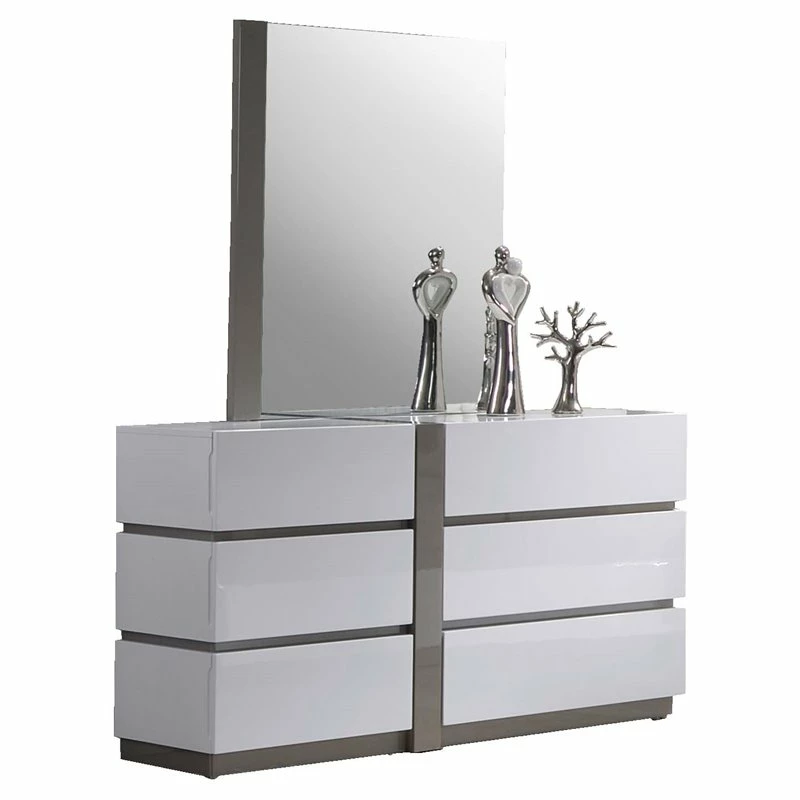 Cheapest ❤️ Milan Valencia 59.1" 6-drawer Contemporary Wood 👗 Dresser In White/Gray ❤️