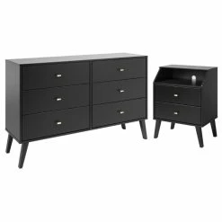 Outlet ๐ Home Square 2-Piece Set With 2-Drawer Nightstand With Cubby & Double ๐ Dresser ๐งจ