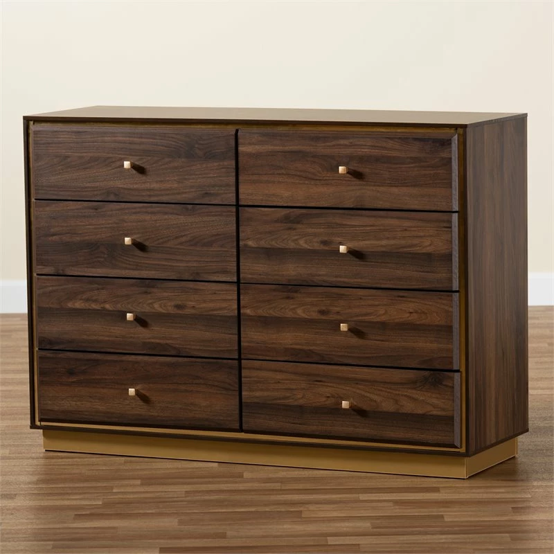 Outlet ๐งจ Baxton Studio Cormac Walnut Brown Finished Wood And Gold Metal 8-Drawer ๐ Dresser ๐ - Image 3