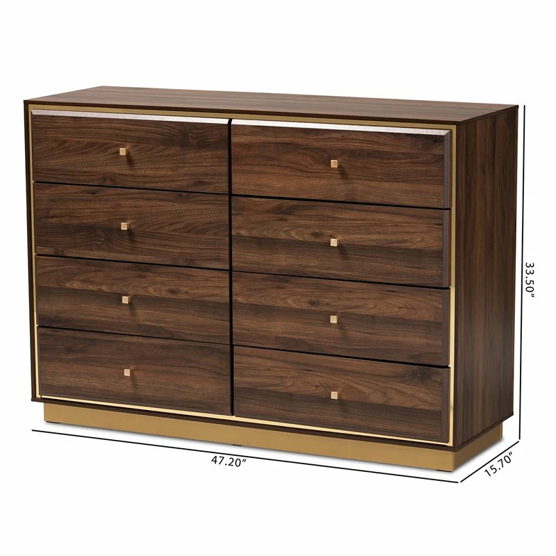 Outlet ๐งจ Baxton Studio Cormac Walnut Brown Finished Wood And Gold Metal 8-Drawer ๐ Dresser ๐ - Image 4