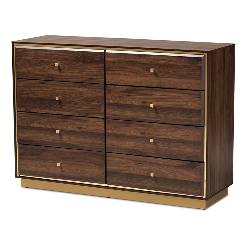 Outlet ๐งจ Baxton Studio Cormac Walnut Brown Finished Wood And Gold Metal 8-Drawer ๐ Dresser ๐