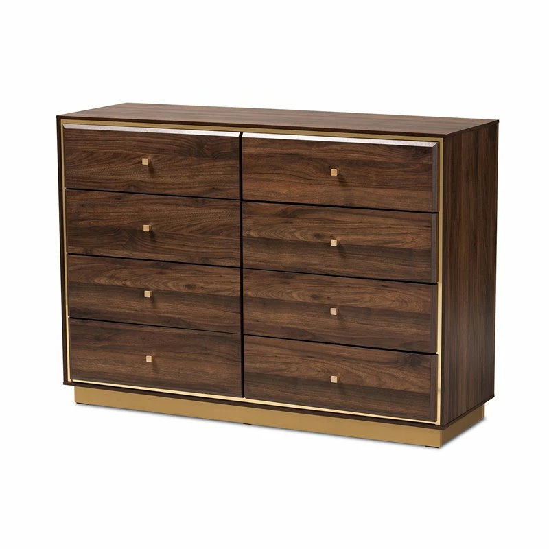 Outlet ๐งจ Baxton Studio Cormac Walnut Brown Finished Wood And Gold Metal 8-Drawer ๐ Dresser ๐ - Image 5