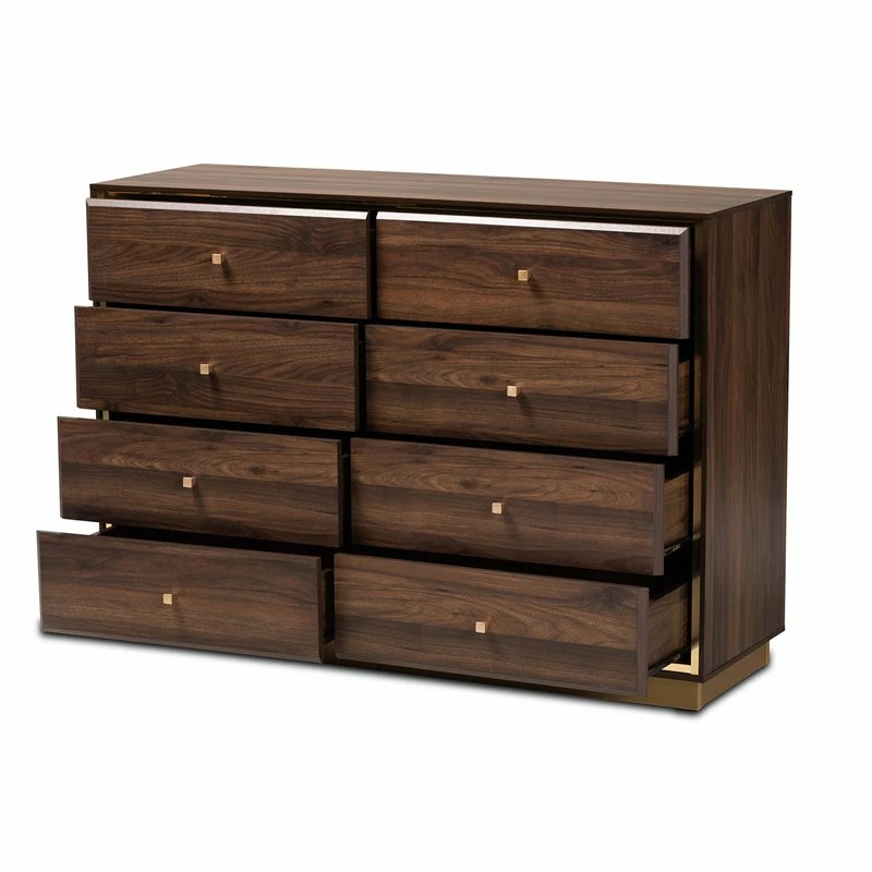 Outlet ๐งจ Baxton Studio Cormac Walnut Brown Finished Wood And Gold Metal 8-Drawer ๐ Dresser ๐ - Image 6