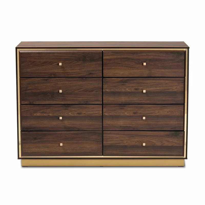 Outlet ๐งจ Baxton Studio Cormac Walnut Brown Finished Wood And Gold Metal 8-Drawer ๐ Dresser ๐ - Image 7