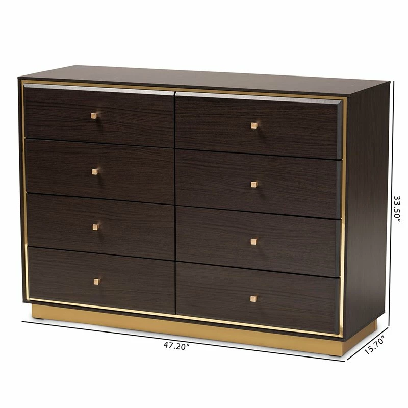 Flash Sale ๐ Baxton Studio Cormac Brown Finished Wood And Gold Metal 8-Drawer ๐ Dresser โ - Image 4