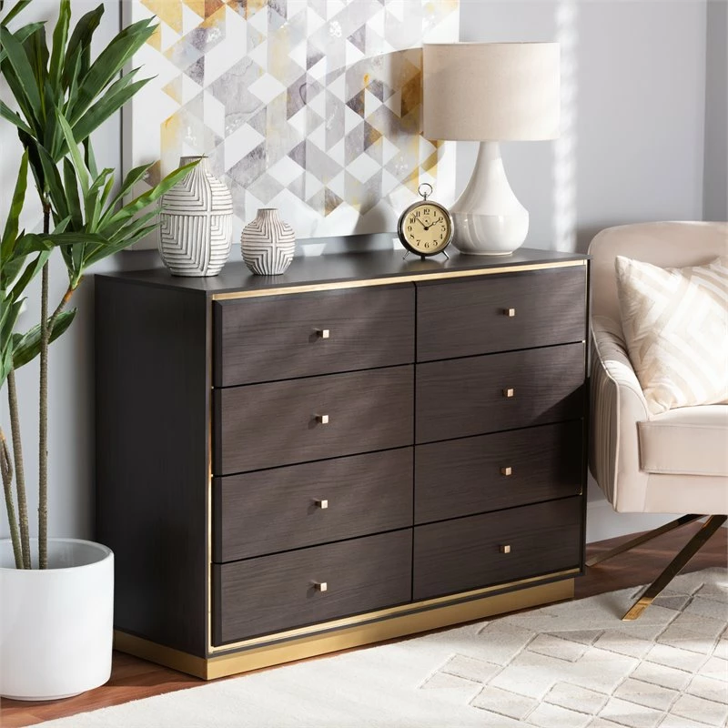Flash Sale ๐ Baxton Studio Cormac Brown Finished Wood And Gold Metal 8-Drawer ๐ Dresser โ - Image 11