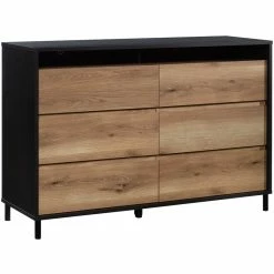 Outlet 💯 Sauder Acadia Way Engineered Wood 6-Drawer 👗 Dresser In Raven Oak/Timber Oak Accents 🔔