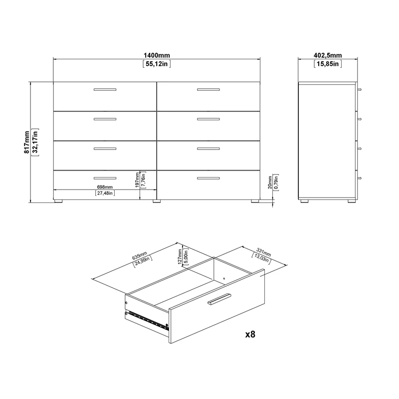 Hot Sale 👏 Tvilum Austin 8 Drawer Double 👗 Dresser In White Woodgrain ❤️ - Image 8