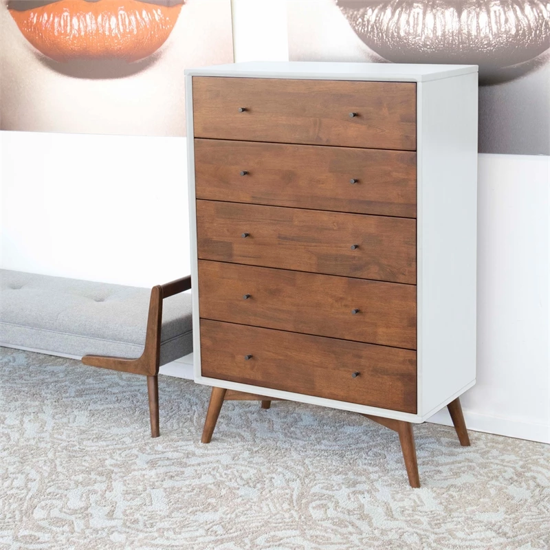 Best Pirce 🎁 Pemberly Row Mid-Century Rectangular Wood 5-Drawer 👗 Dresser In White 🔔 - Image 3