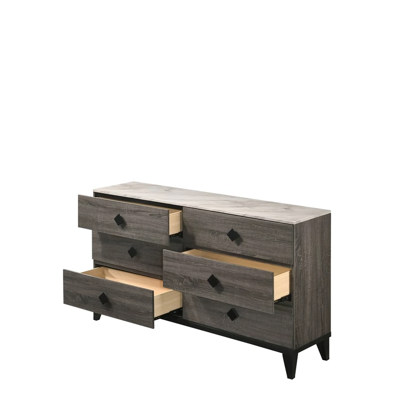 Flash Sale 😍 Bowery Hill Contemporary 👗 Dresser In Faux Marble And Contemporary Gray Oak 🛒 - Image 3