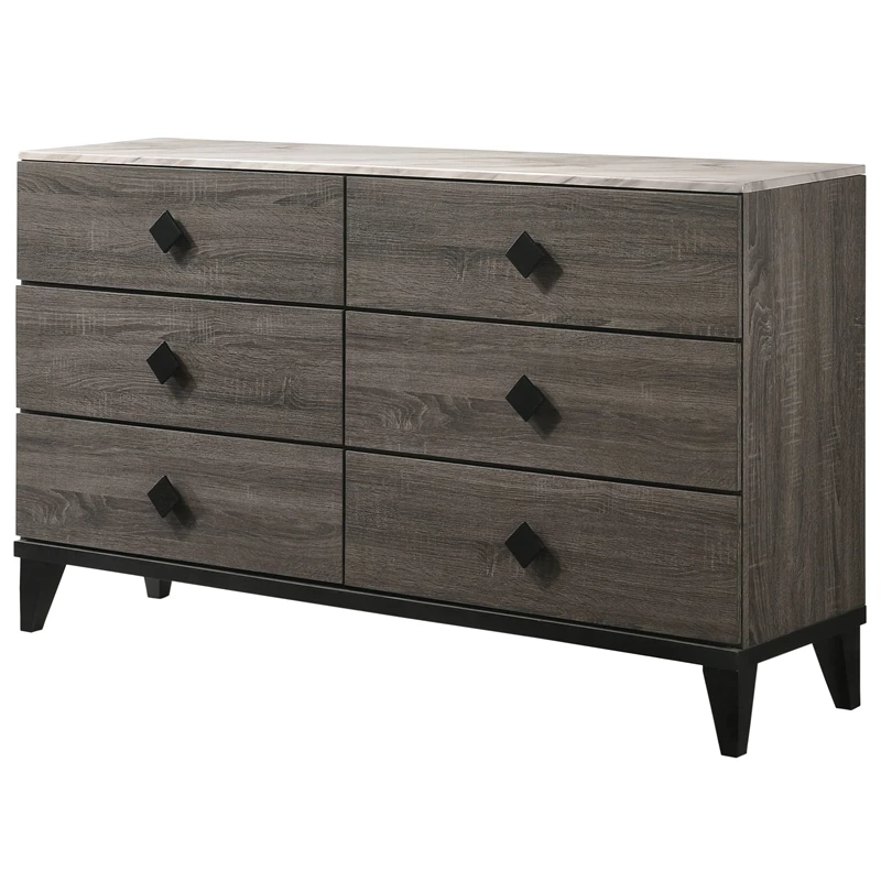 Flash Sale 😍 Bowery Hill Contemporary 👗 Dresser In Faux Marble And Contemporary Gray Oak 🛒
