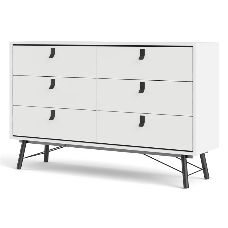 Best Sale 🛒 Tvilum Ry 6 Drawer Double 👗 Dresser In White Matte And Black ✔️ - Image 2