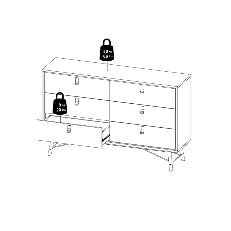 Best Sale 🛒 Tvilum Ry 6 Drawer Double 👗 Dresser In White Matte And Black ✔️ - Image 11